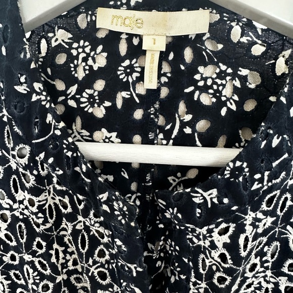 Maje Rayana Pleated Floral Lace Dress In Night - Picture 10 of 11